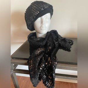 Black & Gold Knit Hat and Scarf Set